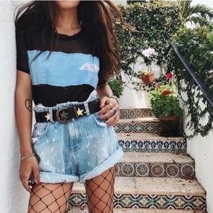 Emma & Sam Denim Patch See Through Shirt Black